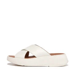 FITFLOP F-MODE Leather Flatform Cross Slides - Women's -Clothing Sales Store F MODE LEATHER FLATFORM SLIDES CREAM FW5 477
