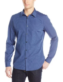 Calvin Klein Poplin Long Sleeve Woven Shirt - Knight Blue - Mens
