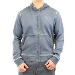 True Religion L/S Contrast Stitch Big T Fashion Hoodie Jacket - Pavement - Mens